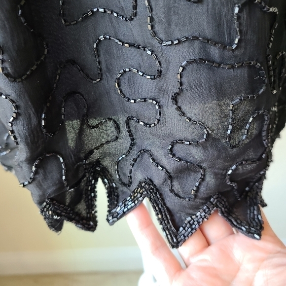 Laurence Kazar Silk Blouse Large Black‎ Lined Embellished Beaded Short Sleeve - Picture 6 of 12